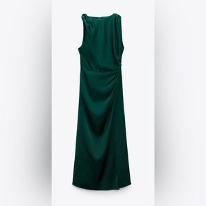 Zara Draped Satin Effect Dress NWT Duck Green Size Large